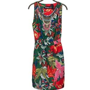 Desigual Austria green multi dress, 36 (US 6), boho chic, tropical, vacation